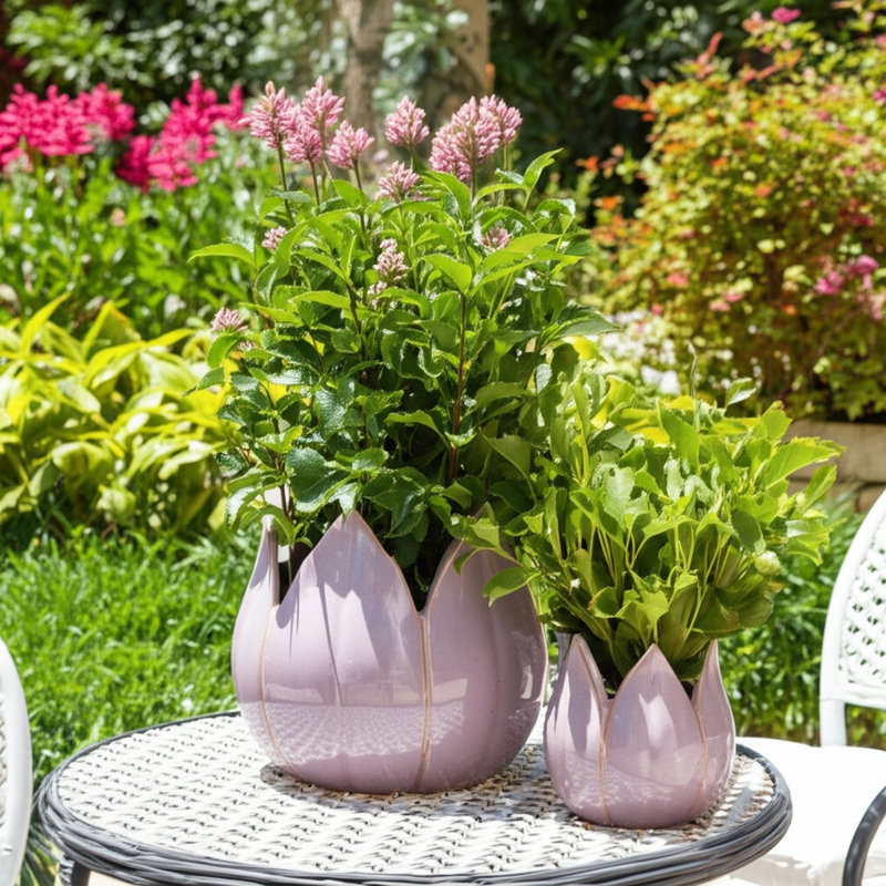 Sagebrook Home 2-Pieces Petal Planters, White, Purple, 7" H x 8" W x 8" D