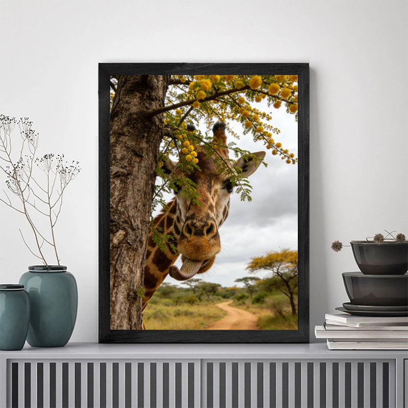 Reproduction encadrée noire de girafe vintage, H 11 po x l 9 po