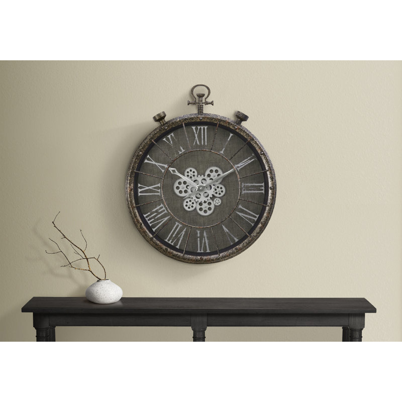 Horloge, 24 po, mécanisme d'engrenage, horloge murale, gris, transitionnel