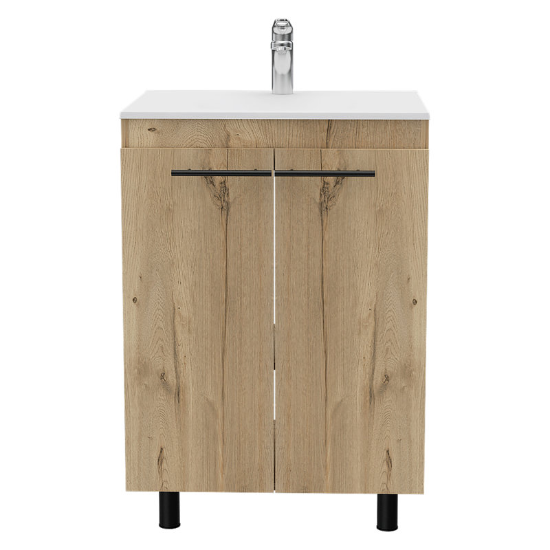 Armoire de meuble-lavabo autoportante rectangulaire à 2 portes Sienna, Chêne clair