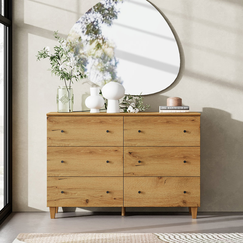 Commode de chambre avec 6 tiroirs Lysiane, commode en bois, Brun