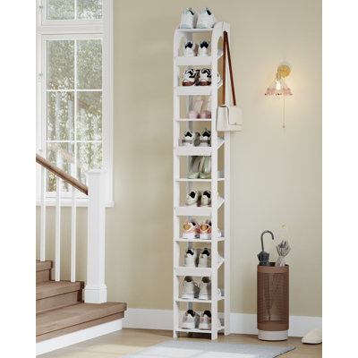 Vertical Shoe Rack, Shoe Shelves for Small Space, Freestanding Closet Wooden Shoes Organizer with Hooks, Adjustable Shoes Tower for Entryway, Living Room, 11 Tier(25W cm) 
