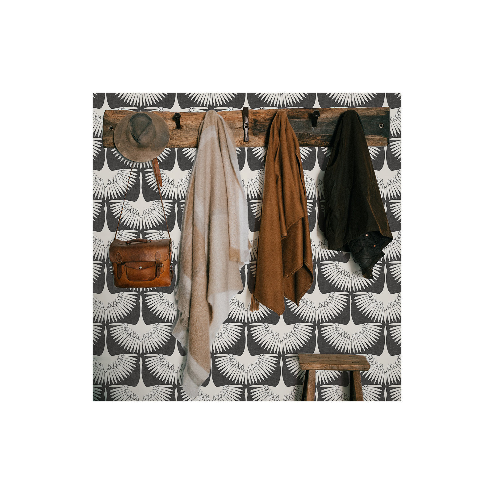 Feather Flock Peel and Stick Wallpaper By Genevieve Gorder, Storm Gray