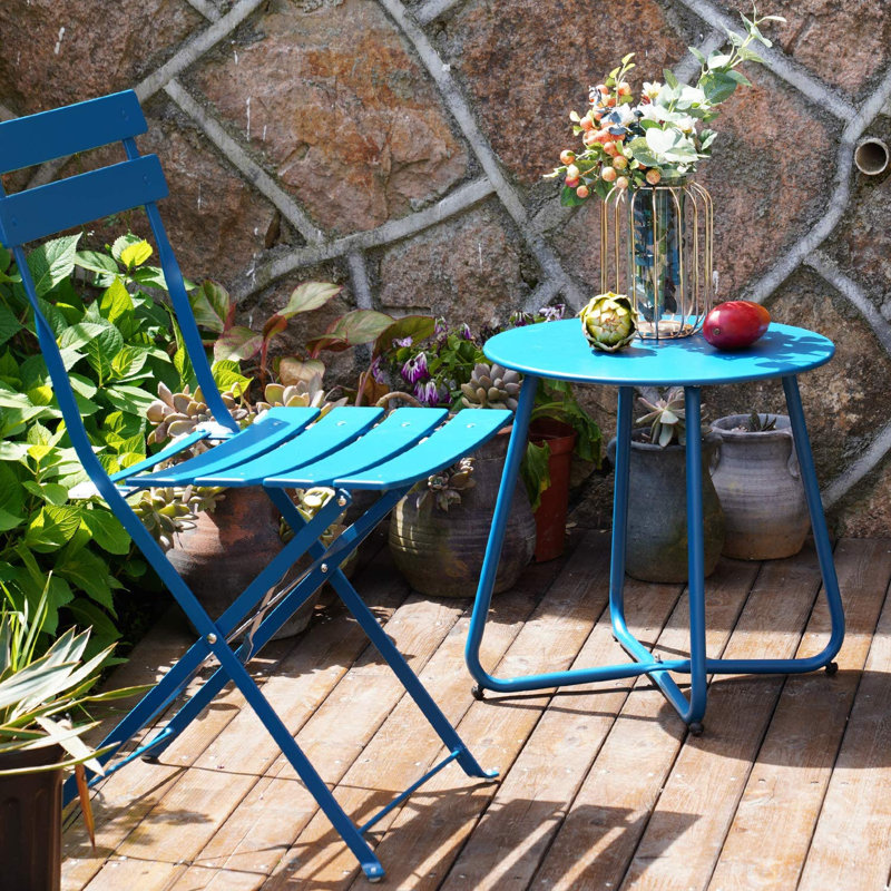 Ebern Round Outdoor Side Table, Peacock Blue