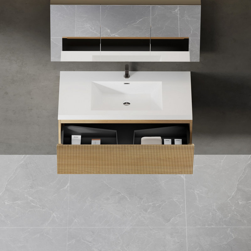 Meuble-lavabo flottant avec lavabo, meuble de rangement mural avec tiroir à fermeture en douceur, meuble-lavabo moderne avec rangement
