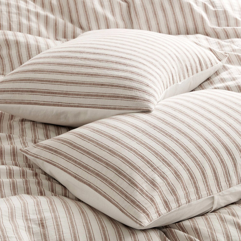 Couette 3 pièces pour lit Queen, en tissu naturel, douce et agréable au toucher, motif à rayures intemporel, confort optimal, indice de chaleur 100, lavable à la machine, en lin et coton doux et respirant, rayures teintes dans la masse, pour un sommeil douillet.