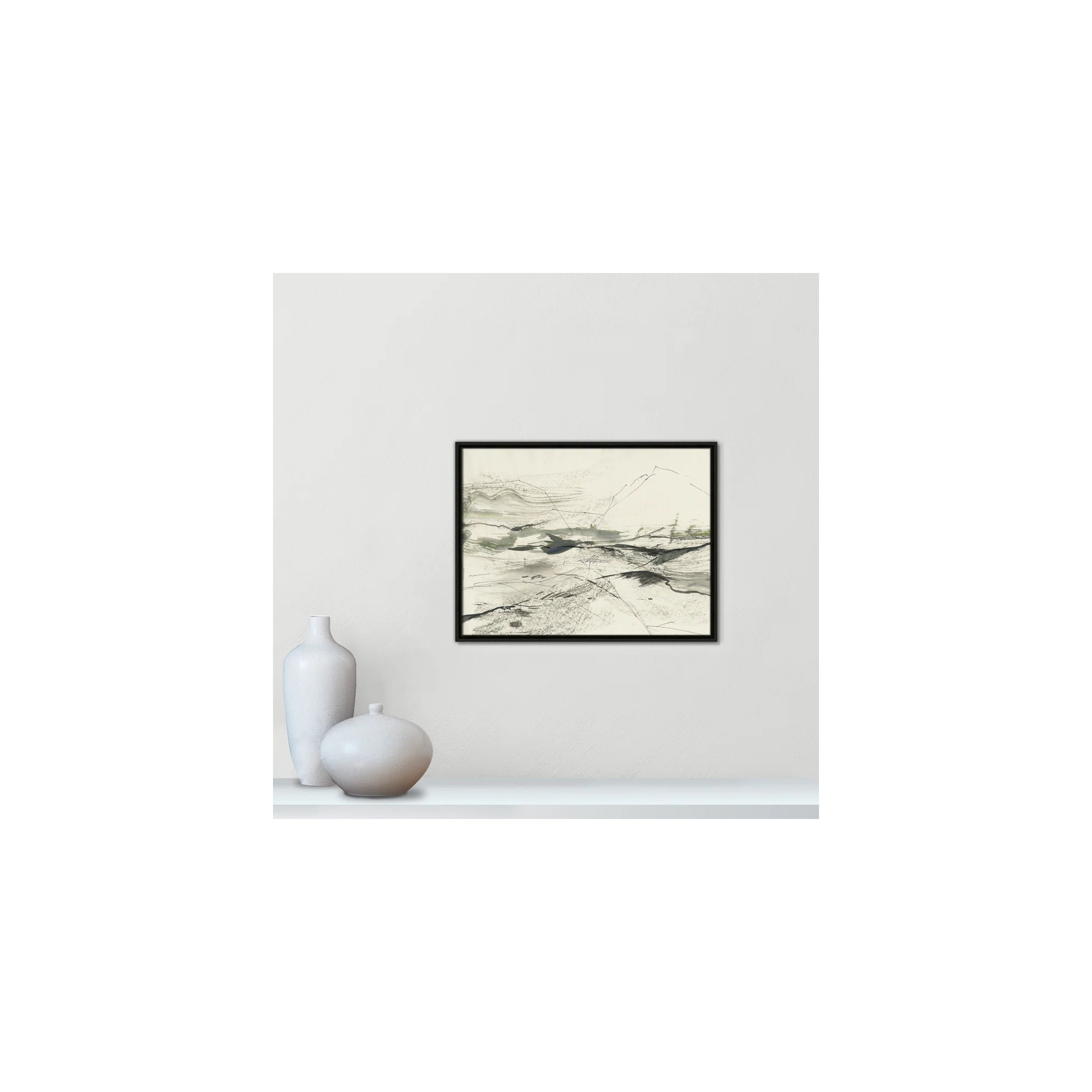 Green Sketches by PI Studio, No Mat, 19.5" H x 25.5" W x 2" D, Espresso Floater Framed
