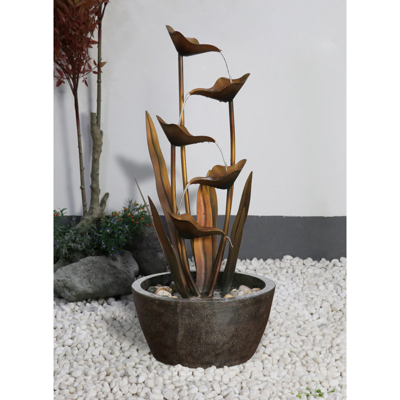 Metal Floor Fountain, Copper, 35.03" H x 14.96" W x 14.96" D