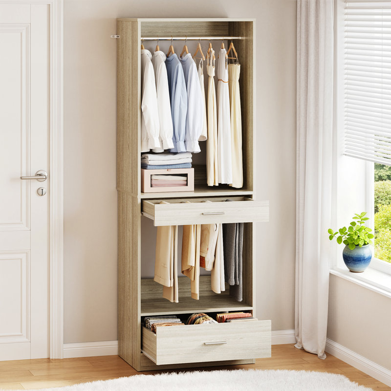 94.4" Closet System Organizer With Hanging Area, Pants Rack & Drawer, 4Pcs, Beige, 80.00"H x 94.40"W x 15.70"D