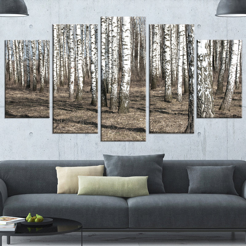 « belle dense bouleau forest view », ensemble de 5 reproductions de photos sur toiles tendues