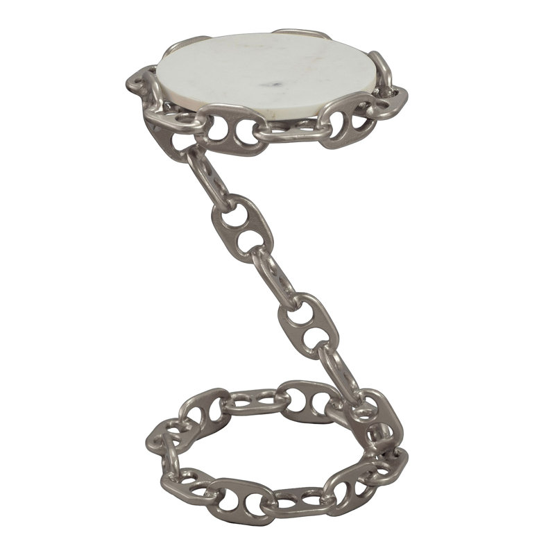 Silver Chain-Link Marble Top Side Table, Silver