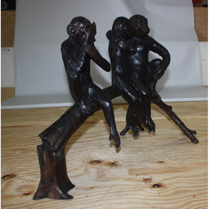Three monkeys on a tree log - Bronze Statue -  Size: 27"L x 11"W x 18"H. 