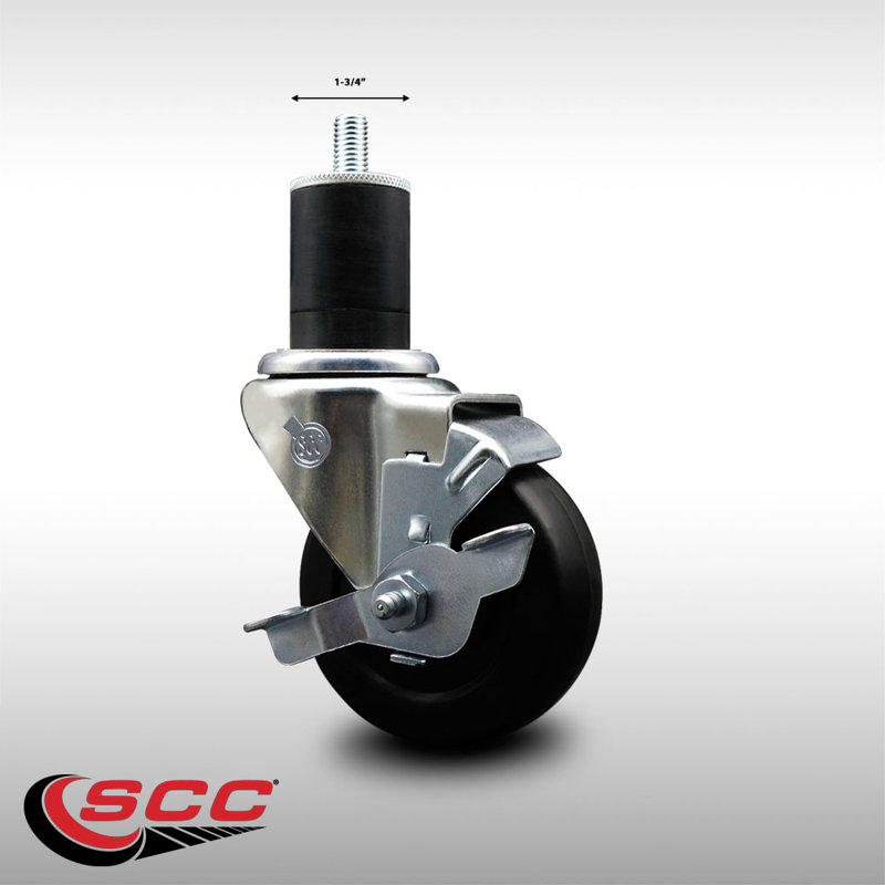 3.5 Inch SS Soft Rubber Swivel 1-3/4 Inch Expanding Stem Caster with Brake SCC