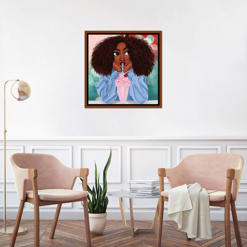 Milkshake par Princess Karibo - impression, H 26 po x l 26 po x P 1,5 po, Toile avec cadre brun, Pas de tapis