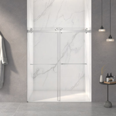 56-60"W X 70"H Frameless Double Sliding Shower Door,5/16" (8Mm) Thick SGCC Tempered Clear Glass,Double Side Easy Clean