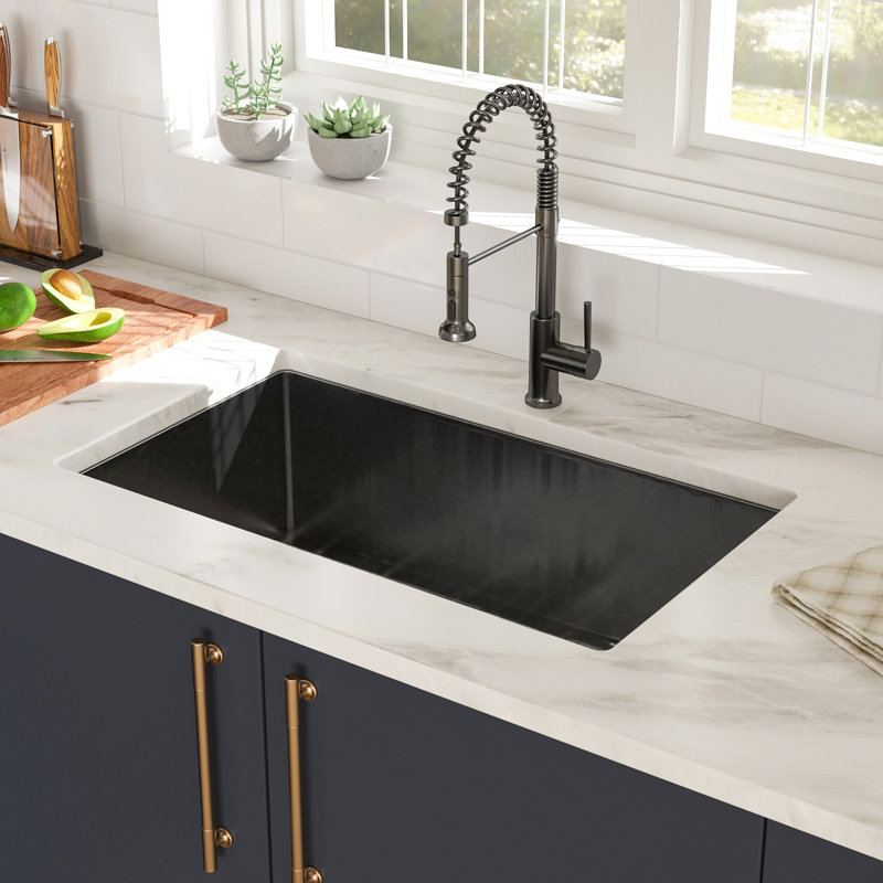 Gunmetal Black Kitchen Sink 30"X18"X10" - 16 Gauge Stainless Steel, With X-Shaped Water Guide And Drain Assembly Efficient Flow