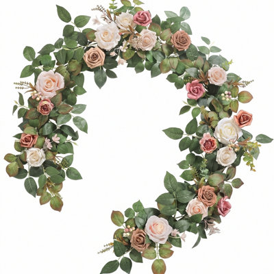 5.9FT Artificial Flower Garland Fake Rose Green Leaves Floral Garland Arch Flowers Vine