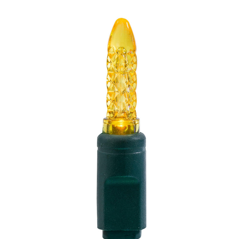 Guirlande lumineuse de Noël Vickerman 50 DEL jaunes à facettes M5 sur fil vert, espacement de 10 cm x 5,2 m., Jaune, 50
