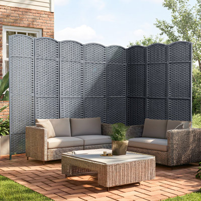  8 Panel All-Weather Room Divider Privacy Screen, Durable Folding Partition with Sturdy Pine Frame & Premium UV-Resistant Polypropylene Slate Grey, Waterproof Windproof Indoor Outdoor Use