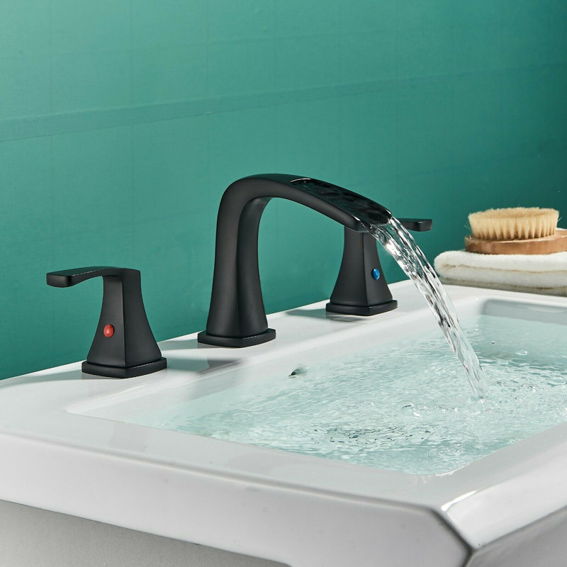 8 Inches Widespread Matte Black Bathroom Sink Faucet, Two Handles Vanity Bathroom Faucet with cUPC Supply Hoses, 3 Holes Lavatory Basin Faucet
