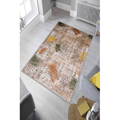Stylish Woven Carpet (4.6 x 7.2 Feet), 100% Polyester, 0.4 in Pile Height | Antibacterial, Non-Slip Underside, Machine Washable | 3D Digital Print Design | Perfect for Living Room, Bedroom, & Dining Areas