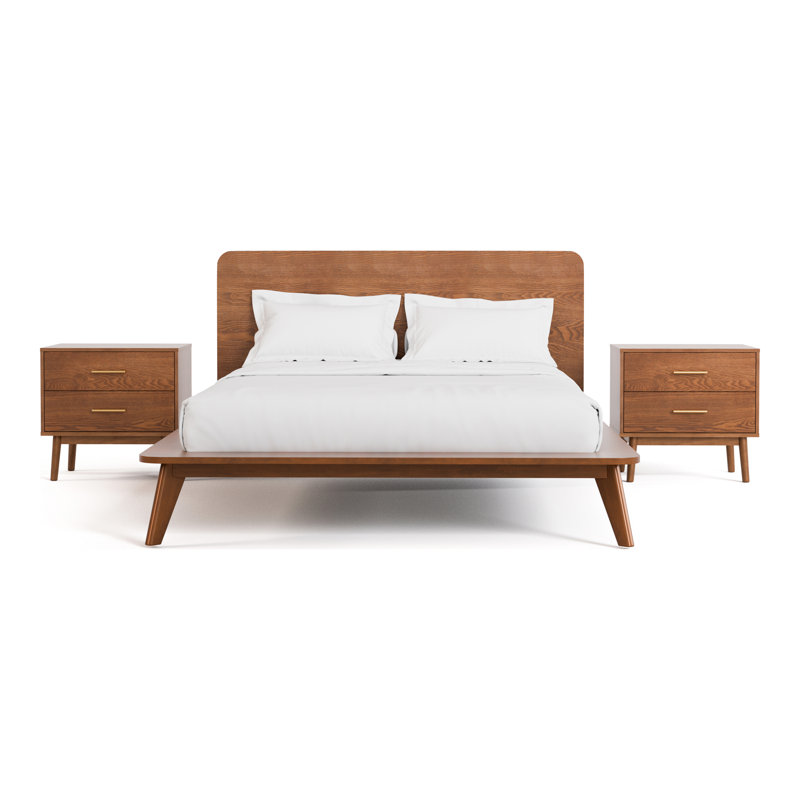 Ensemble de chambre à coucher Nevio, Ensemble de 3 pièces : lit, 2 tables de chevet