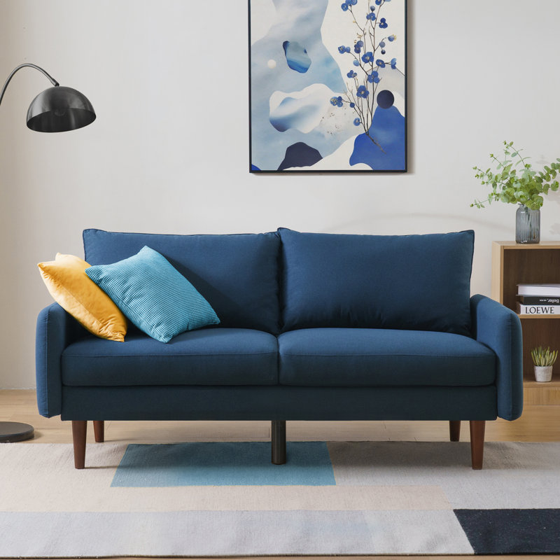 Cartlin 70.1" Upholstered Mid-Century Modern Sofa, Navy