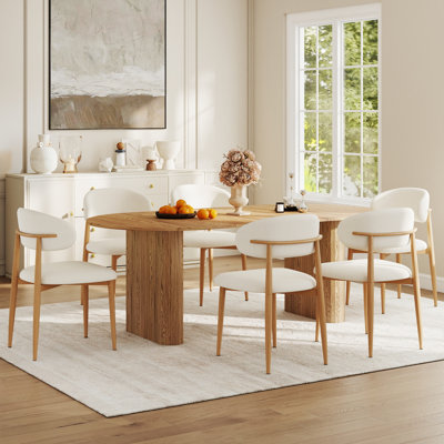 Rectangle Dining Room Table Set, Mid-century Farmhouse Dining Set with Linen Dining Chair for Dining Room