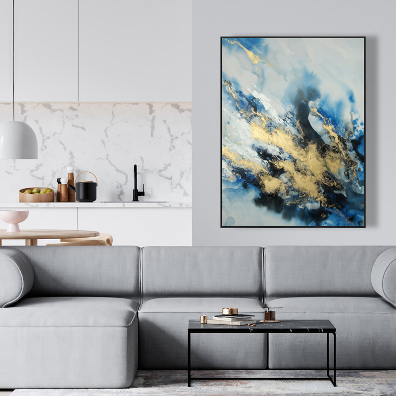 Marbre bleu - toile encadrée de minéraux modernes pour la décoration intérieure