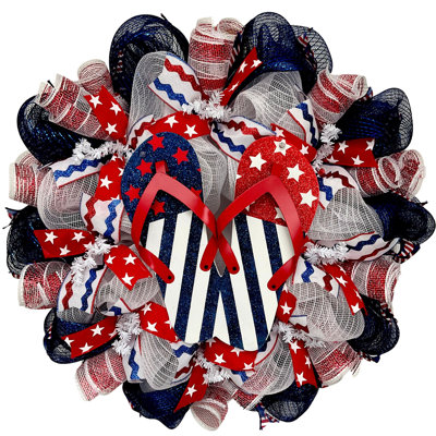Patriotic Flip Flop Stars and Stripes Wreath