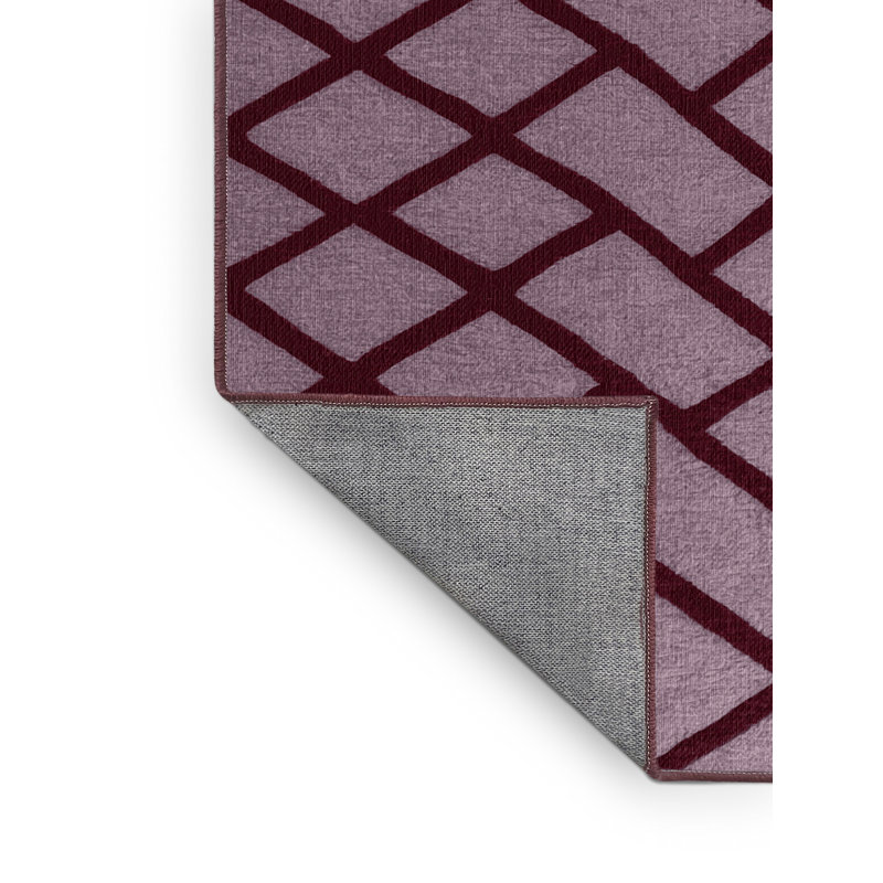 Tapis rose à motif treillis lavable à la machine, Carré 7 pi