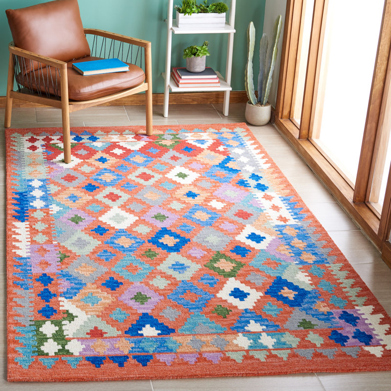 Tapis orange / bleu Horwich, Rectangle 4 pi x 6 pi