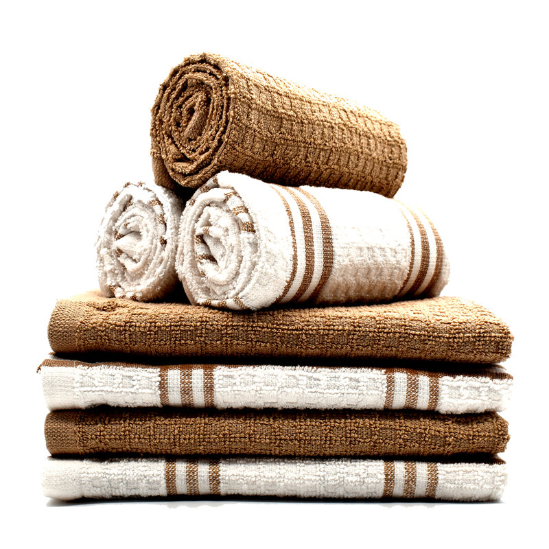 Cotton Stripe Waffle Tea Towel Kitchen Towel, Tan
