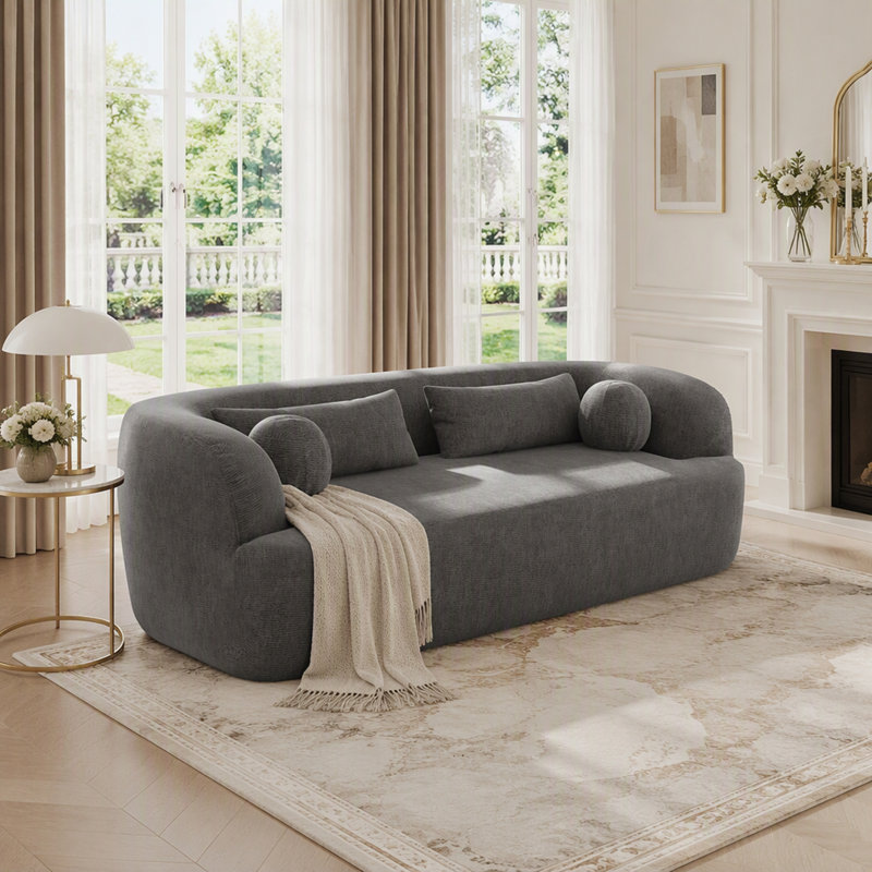 Canapé en chenille sans os avec coussins, Gris chenille, Gris