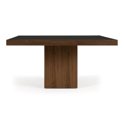 Osuna - Table à manger carrée moderne en verre noir et noyer