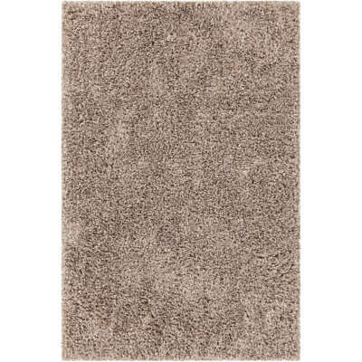 Tapis brun clair en laine à poil long fait à la main