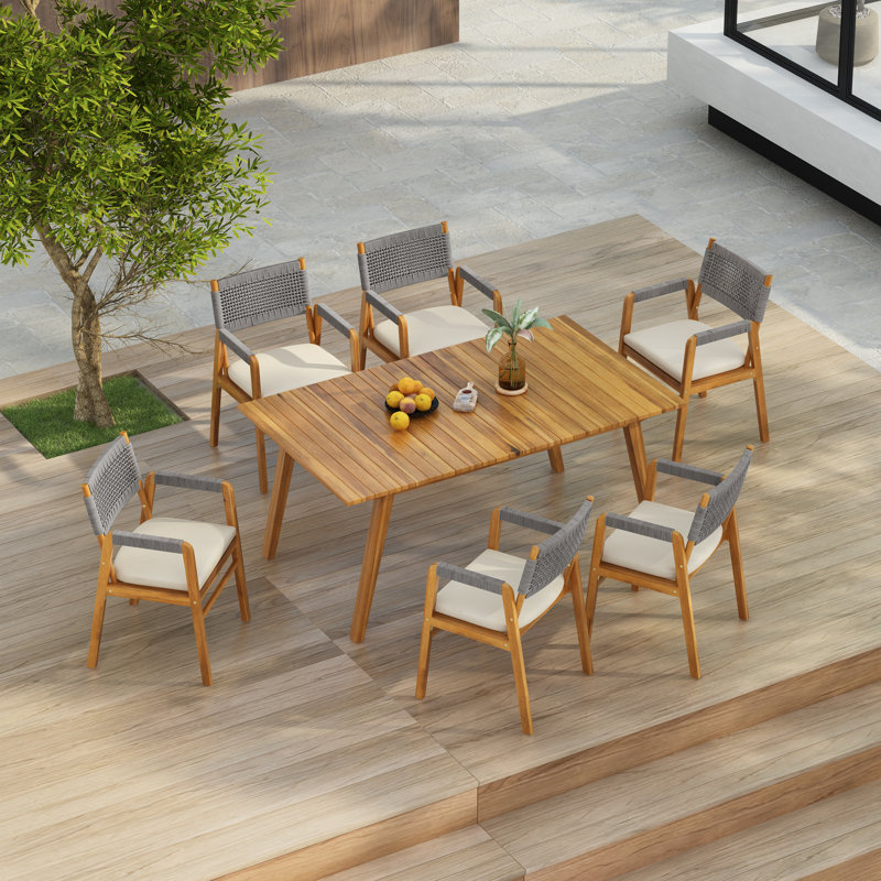 Manthey 7-Piece Wood & Rope Dining Set, Gray/Natural
