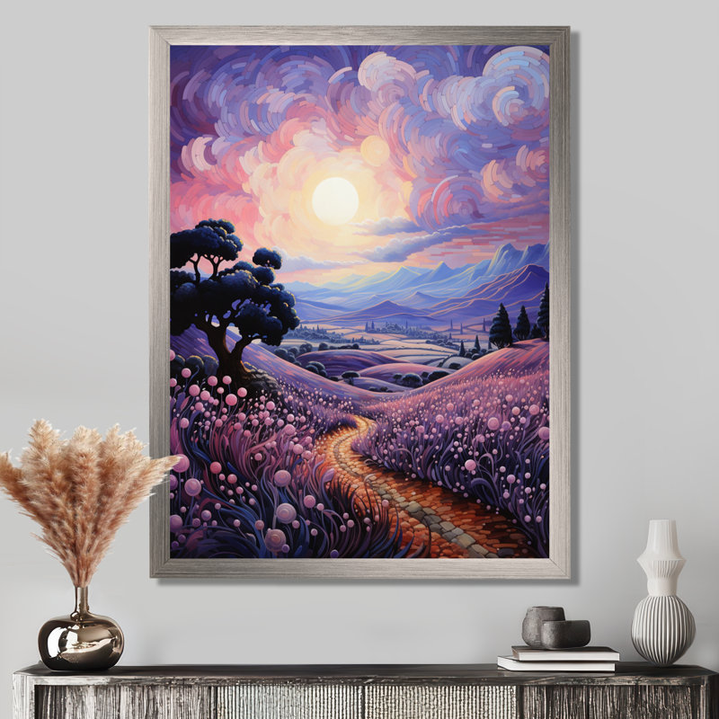 Décoration murale en toile Vangogh lavande Fields Pointillism I - Vangogh, H 32 po x l 16 po x P 1 po, Cadre simple argenté