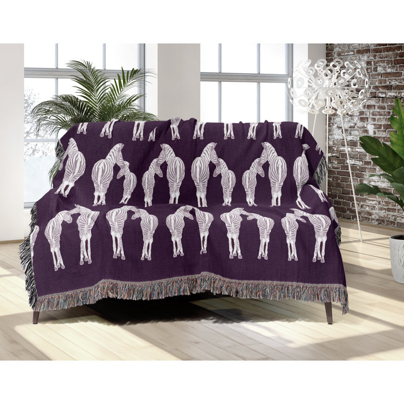 Jeté en mélange de coton Ziggy Zebra, Pourpre / Blanc cassé, L 60 po x l 50 po