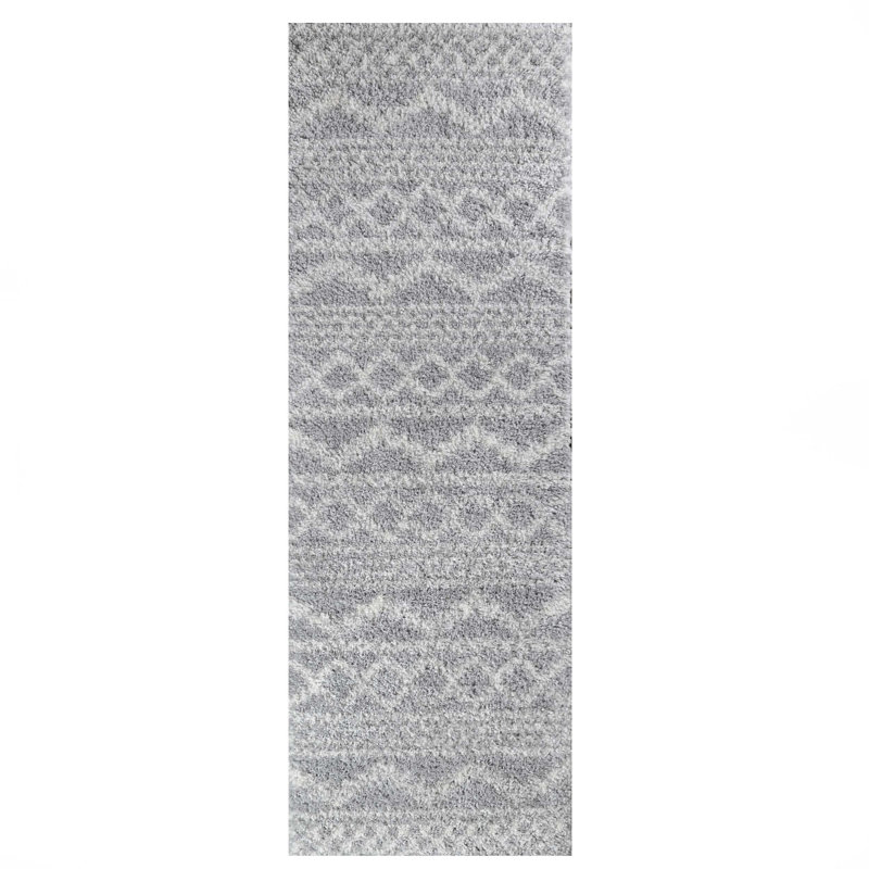 Tapis d'intérieur à poil long géométrique Bohemian, Tapis de couloir 2 pi 7 po x 8 pi