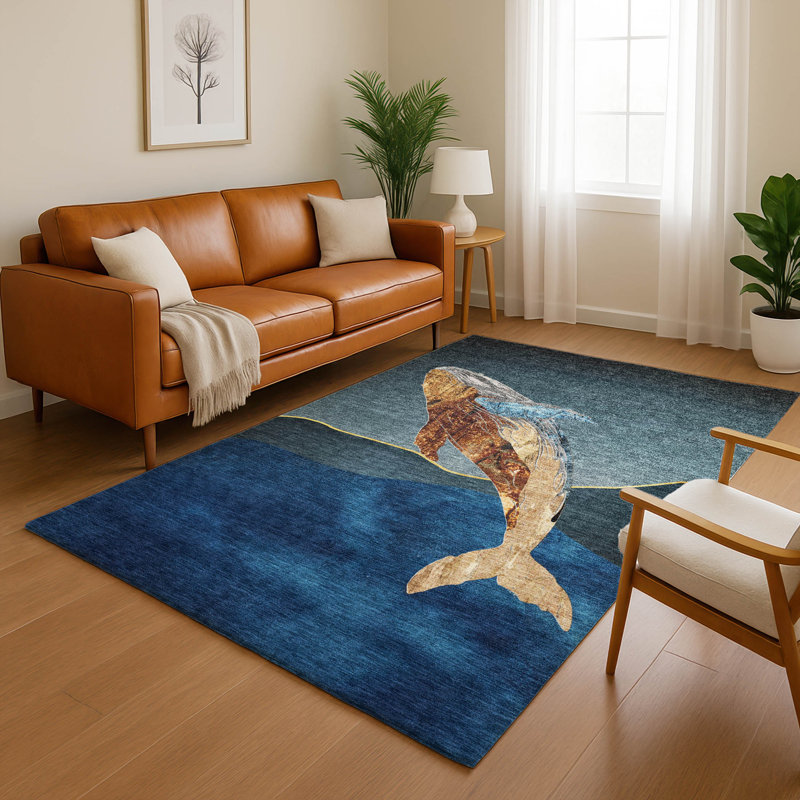 Premium Machine Washable Mayfield AMF2078 Coastal Rug, Blue, 9' x 12'