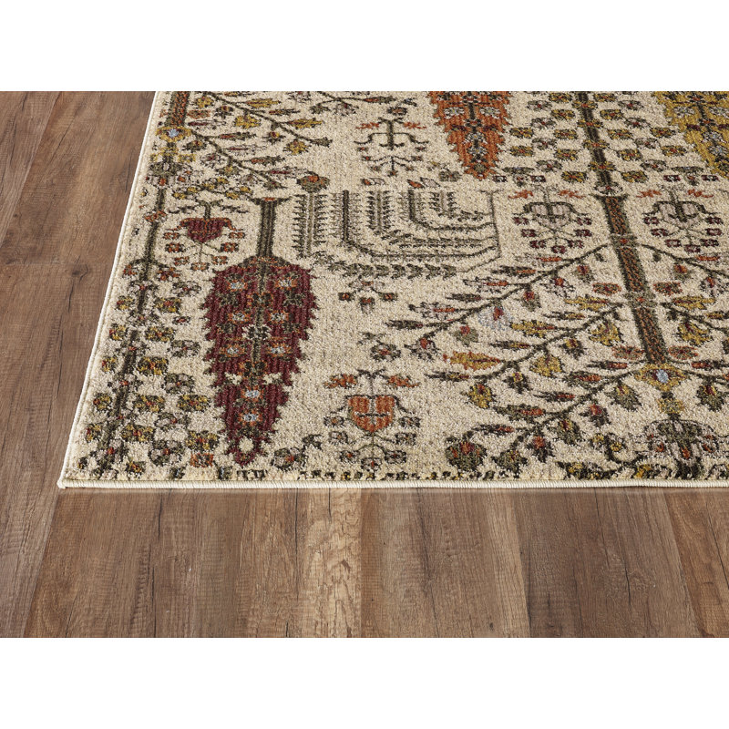 Tapis rouge / brun / crème tissé à la machine Moloney, Rectangle 4 pi x 6 pi