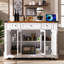 Îlot de cuisine K&K style ferme de 135 cm (53 po) avec deux portes d'armoire en verre trempé, prise de courant, chariot de cuisine roulant sur roulettes avec abattant, 5 étagères latérales ouvertes, 3 tiroirs, pour cuisine, salle à manger.-1198935326-1198935327