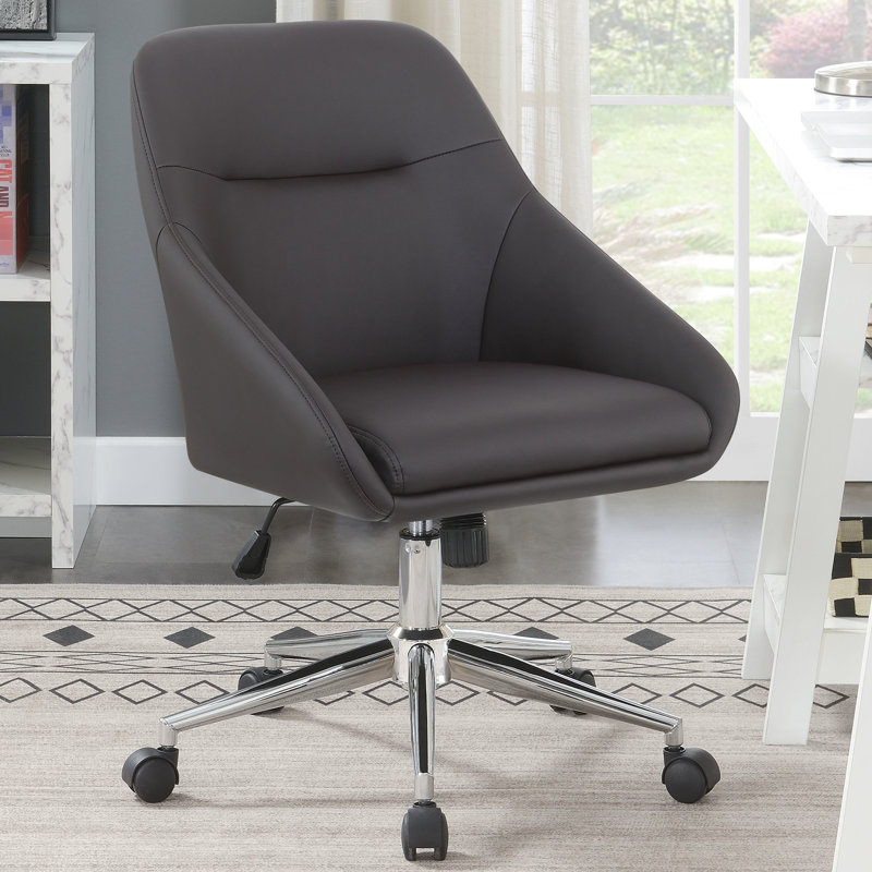 Fauteuil de bureau réglable brun avec siège rembourré, roulettes lisses, largeur de 25,5 po, idéal pour une chaise de travail à domicile, siège moelleux et mobilité facile