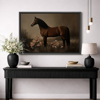 «Brown Horse in Meadow», reproduction d'art sur toile encadrée