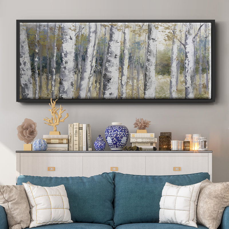 Hidden Birch- Framed Canvas, 8" H x 20" W
