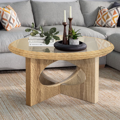 Round Rattan Coffee Table With Glass Top