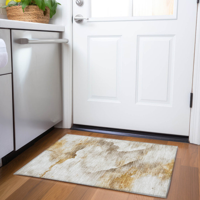 Tapis beige intérieur / extérieur lavable à la machine, Rectangle 1 pi 8 po x 2 pi 6 po