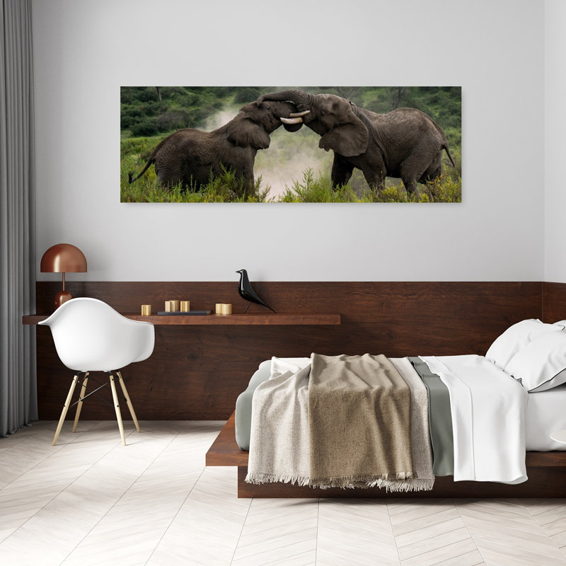 «Powerful Elephant Interaction», art mural contemporain, H 20 po x l 60 po