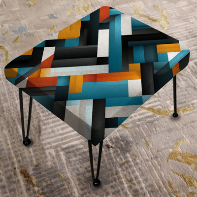 Blue Industrial Geometry Lines Melody - Geometric Rectangle Ottoman